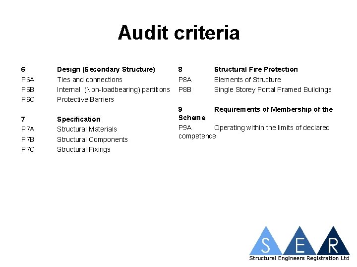 Audit criteria 6 P 6 A P 6 B P 6 C 7 P