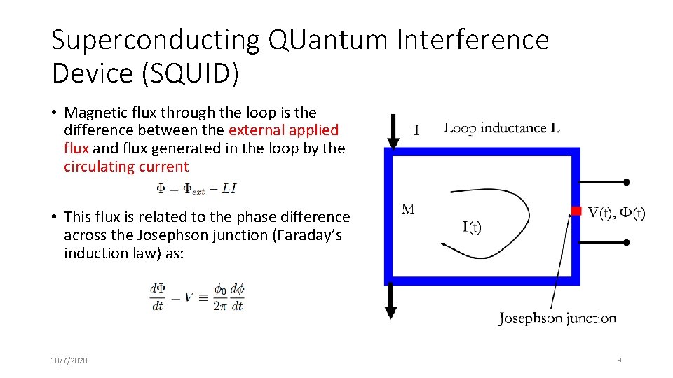 Superconducting QUantum Interference Device (SQUID) • Magnetic flux through the loop is the difference