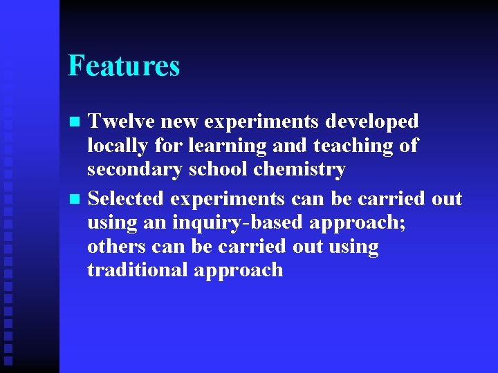 Features Twelve new experiments developed locally for learning and teaching of secondary school chemistry