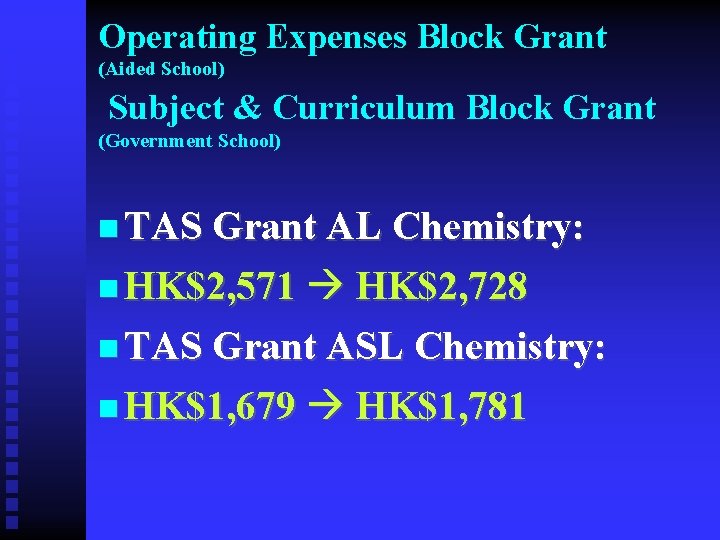 Operating Expenses Block Grant (Aided School) Subject & Curriculum Block Grant (Government School) n