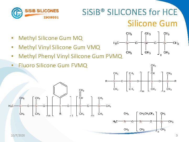 Si. B® SILICONES for HCE Silicone Gum • • Methyl Silicone Gum MQ Methyl