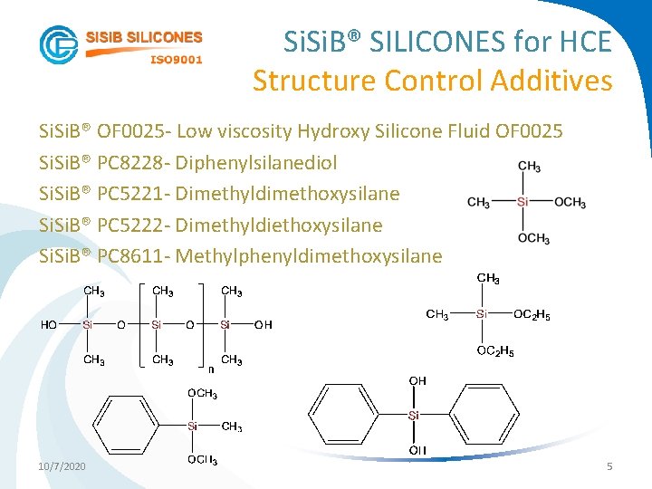 Si. B® SILICONES for HCE Structure Control Additives Si. B® OF 0025 - Low