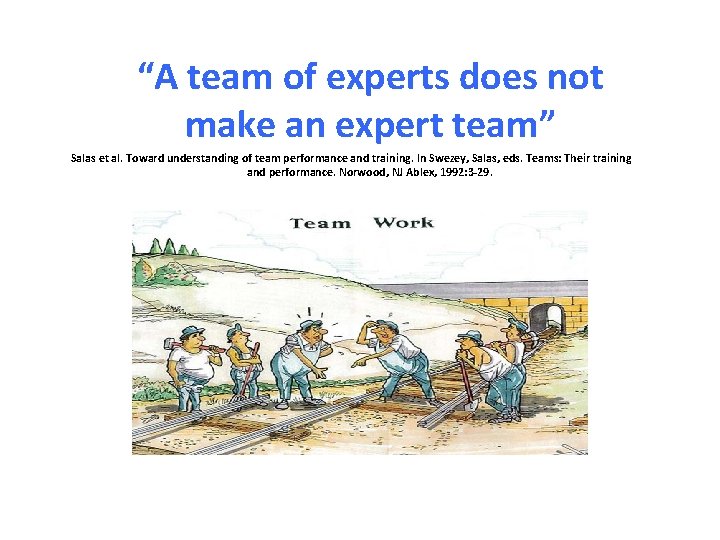 “A team of experts does not make an expert team” Salas et al. Toward