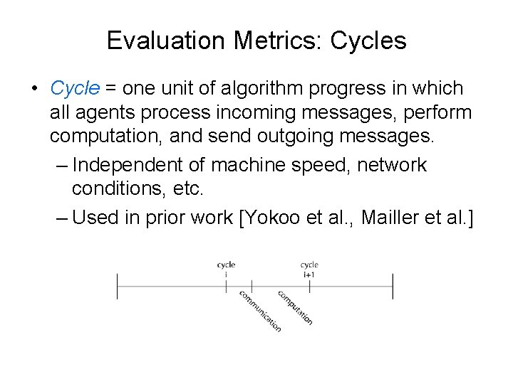 Evaluation Metrics: Cycles • Cycle = one unit of algorithm progress in which all