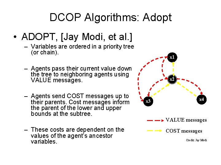 DCOP Algorithms: Adopt • ADOPT, [Jay Modi, et al. ] – Variables are ordered