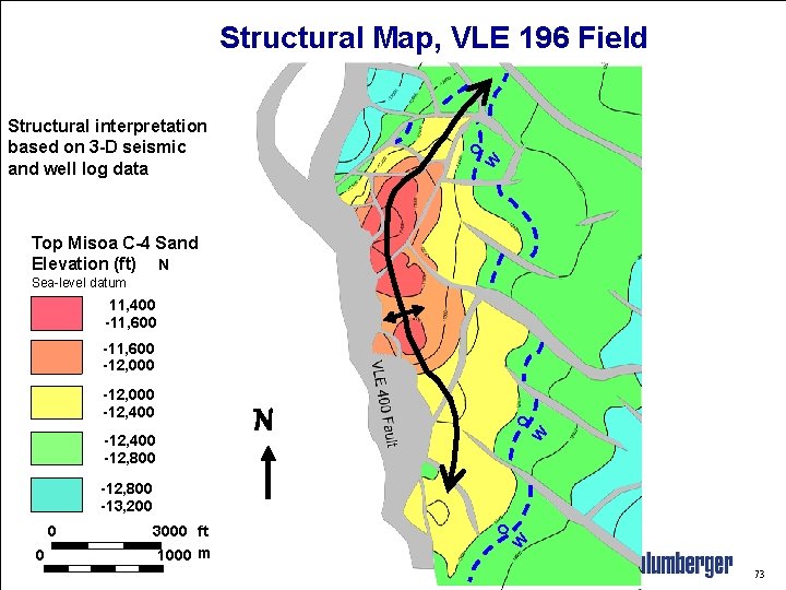 Structural Map, VLE 196 Field W O Structural interpretation based on 3 -D seismic