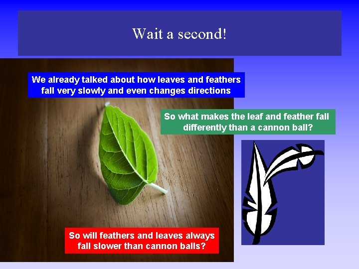 Wait a second! We already talked about how leaves and feathers fall very slowly
