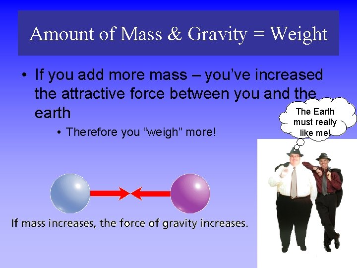 Amount of Mass & Gravity = Weight • If you add more mass –