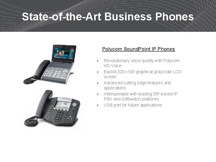 State-of-the-Art Business Phones Polycom Sound. Point IP Phones 4 Revolutionary voice quality with Polycom