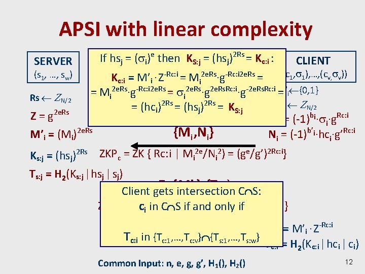 APSI with linear complexity SERVER If hsj = ( icomputation )e then KS: j