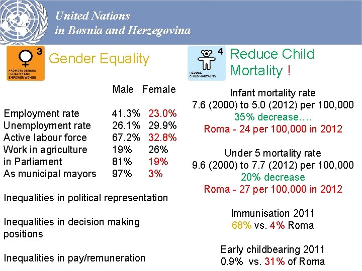 United Nations in Bosnia and Herzegovina Gender Equality Male Female Employment rate 41. 3%