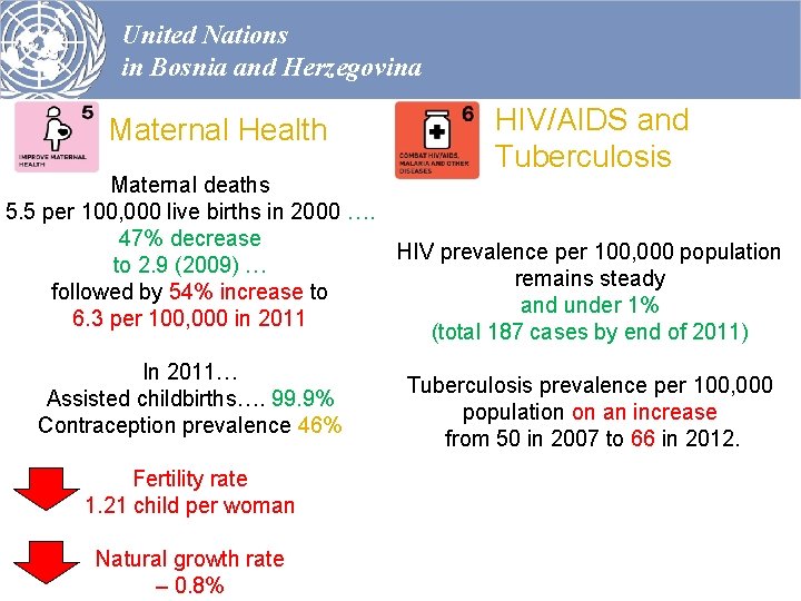 United Nations in Bosnia and Herzegovina Maternal Health HIV/AIDS and Tuberculosis Maternal deaths 5.