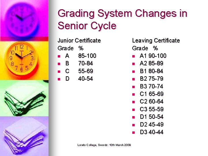 Grading System Changes in Senior Cycle Junior Certificate Grade % n A 85 -100