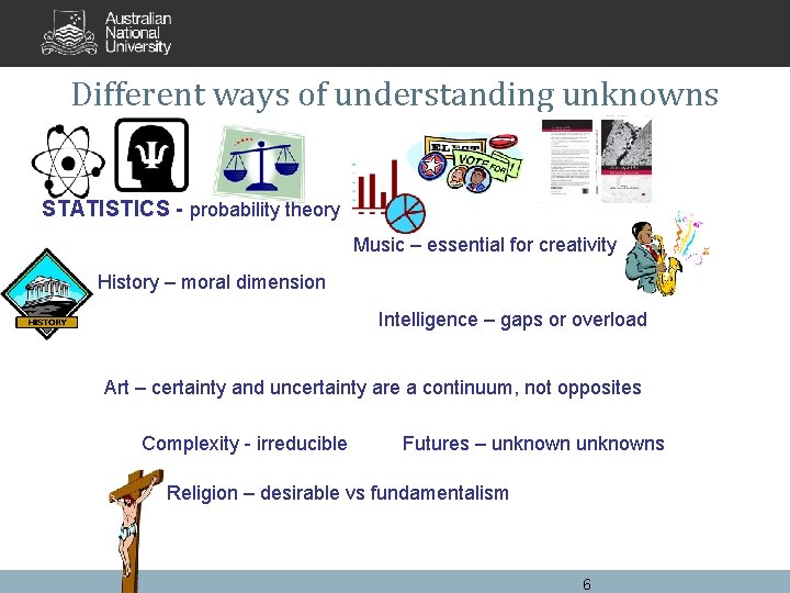 Different ways of understanding unknowns STATISTICS - probability theory Music – essential for creativity