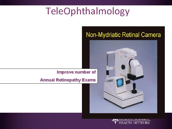 Tele. Ophthalmology Improve number of Annual Retinopathy Exams 