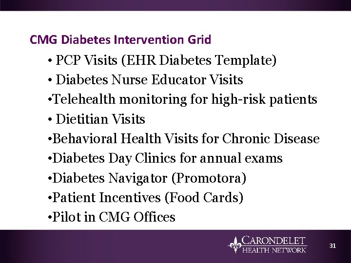 CMG Diabetes Intervention Grid • PCP Visits (EHR Diabetes Template) • Diabetes Nurse Educator