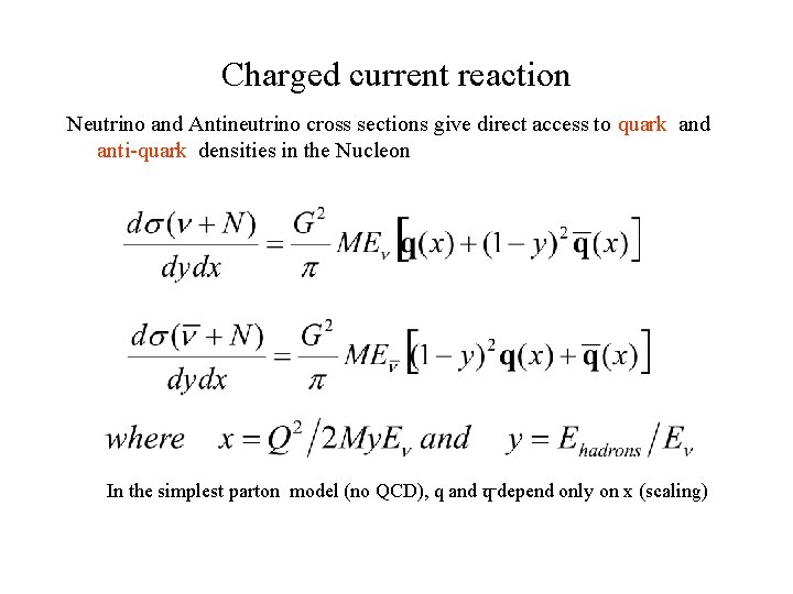 Charged current reaction Neutrino and Antineutrino cross sections give direct access to quark and