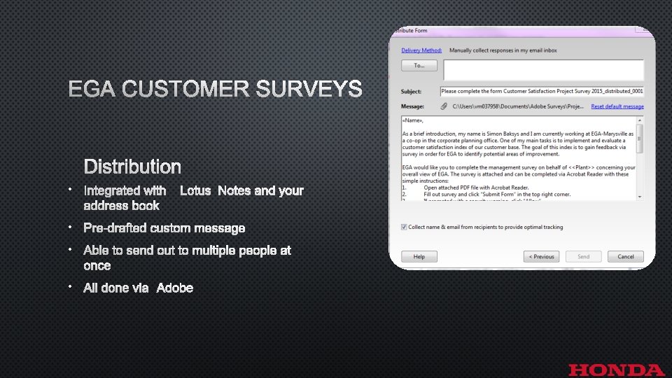EGA CUSTOMER SURVEYS DISTRIBUTION • INTEGRATED WITH LOTUS NOTES AND YOUR ADDRESS BOOK •