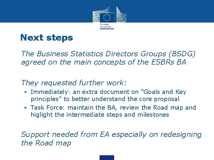 Next steps • The Business Statistics Directors Groups (BSDG) agreed on the main concepts