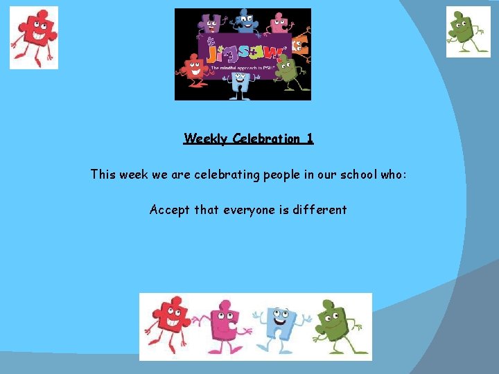 Weekly Celebration 1 This week we are celebrating people in our school who: Accept