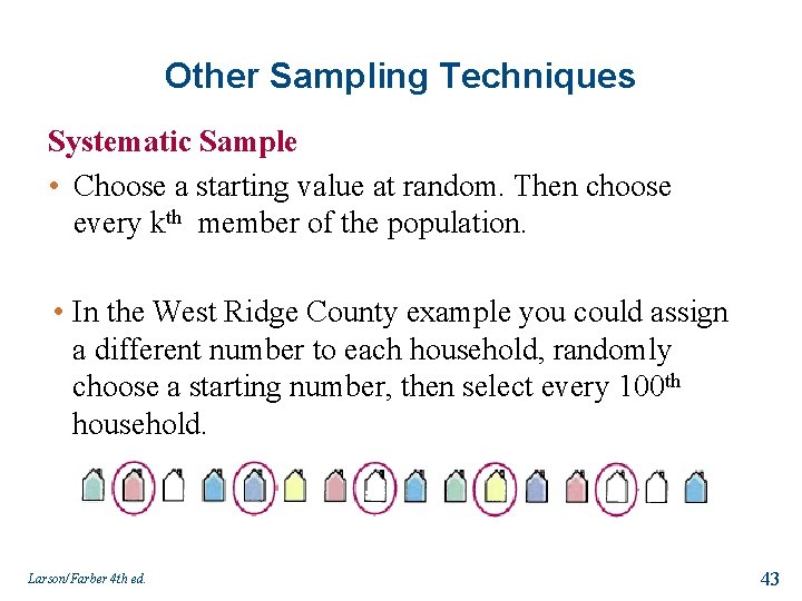 Other Sampling Techniques Systematic Sample • Choose a starting value at random. Then choose