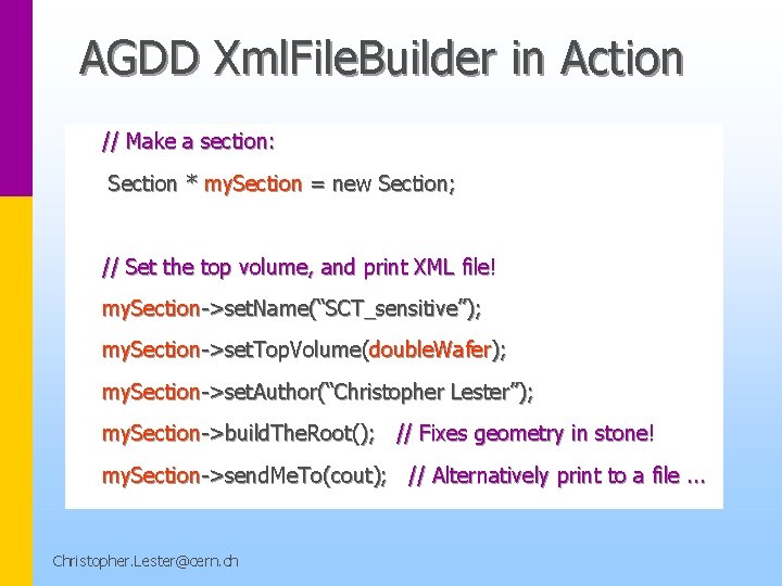 AGDD Xml. File. Builder in Action // Make a section: Section * my. Section