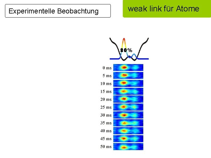 Experimentelle Beobachtung 65% weak link für Atome 80% 