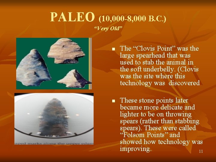 PALEO (10, 000 -8, 000 B. C. ) “Very Old” n n The “Clovis