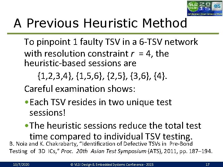 A Previous Heuristic Method To pinpoint 1 faulty TSV in a 6 -TSV network