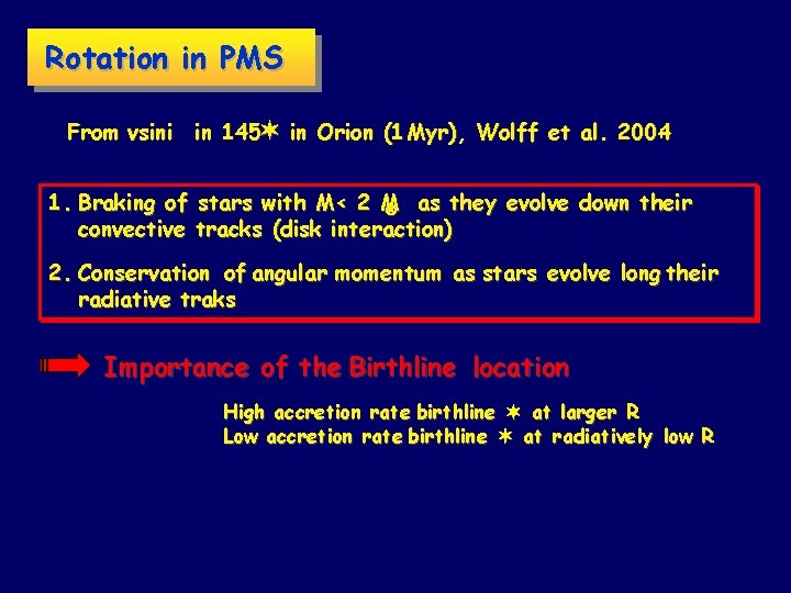 Rotation in PMS From vsini in 145 in Orion (1 Myr), Wolff et al.