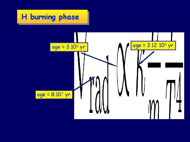 H burning phase age = 3. 108 yr age = 8. 107 yr age