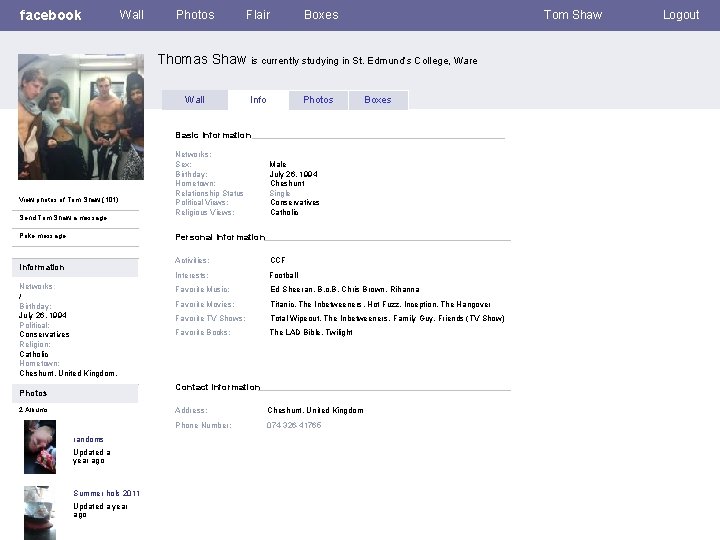 facebook Wall Photos Flair Boxes Tom Shaw Thomas Shaw is currently studying in St.