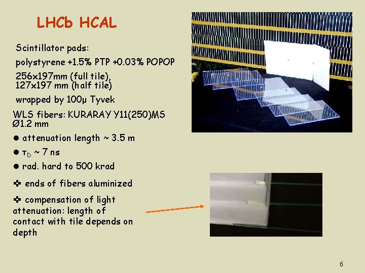 LHCb HCAL Scintillator pads: polystyrene +1. 5% PTP +0. 03% POPOP 256 x 197