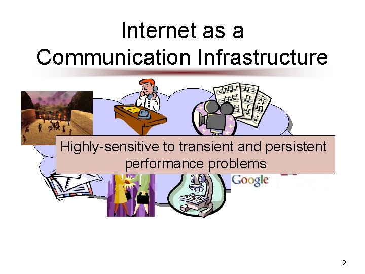 Internet as a Communication Infrastructure Internet Highly-sensitive to transient and persistent performance problems 2