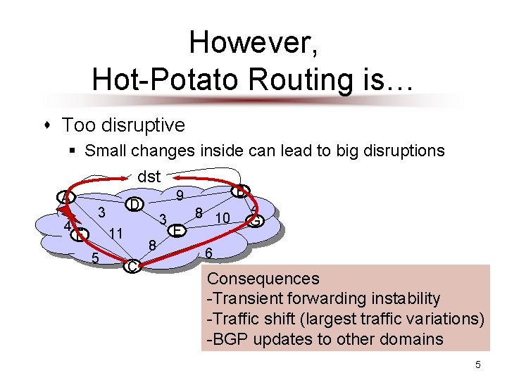 However, Hot-Potato Routing is… s Too disruptive § Small changes inside can lead to