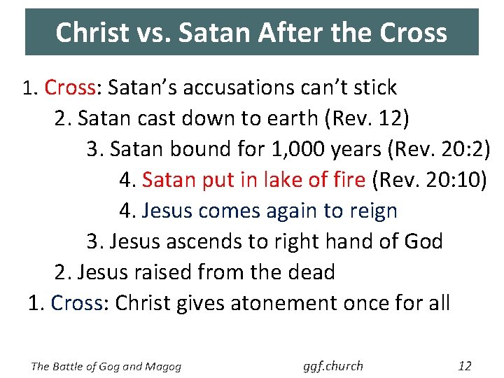 Christ vs. Satan After the Cross 1. Cross: Satan’s accusations can’t stick 2. Satan