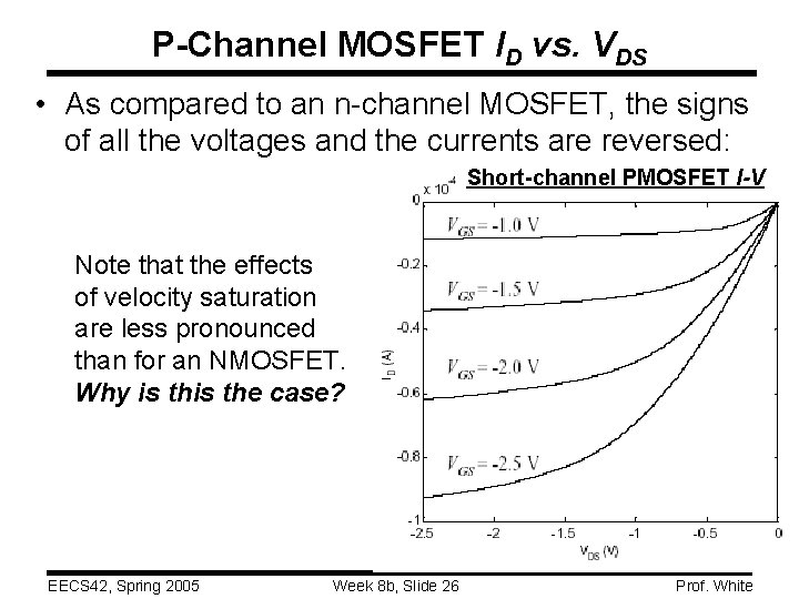 P-Channel MOSFET ID vs. VDS • As compared to an n-channel MOSFET, the signs