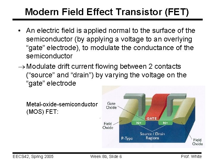 Modern Field Effect Transistor (FET) • An electric field is applied normal to the