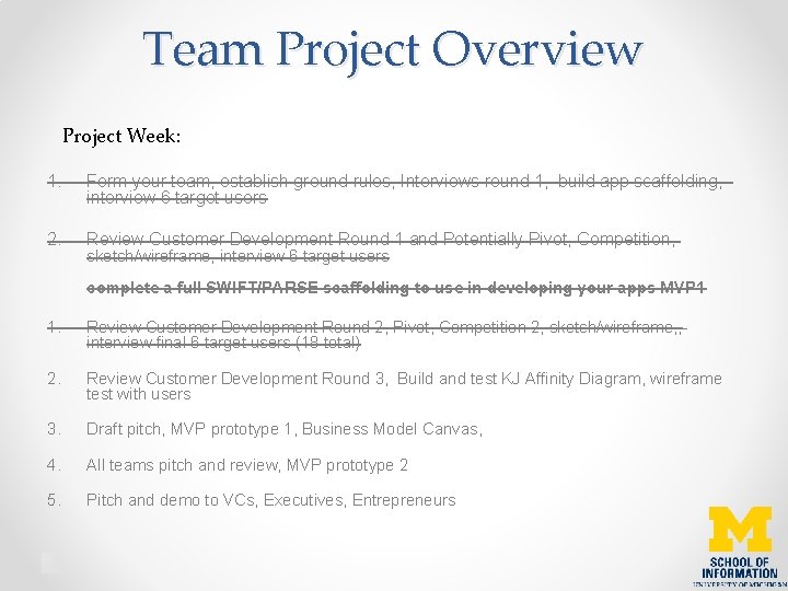 Team Project Overview Project Week: 1. Form your team, establish ground rules, Interviews round