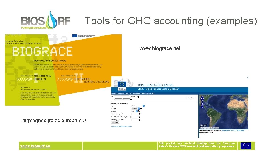 Tools for GHG accounting (examples) www. biograce. net http: //gnoc. jrc. europa. eu/ www.