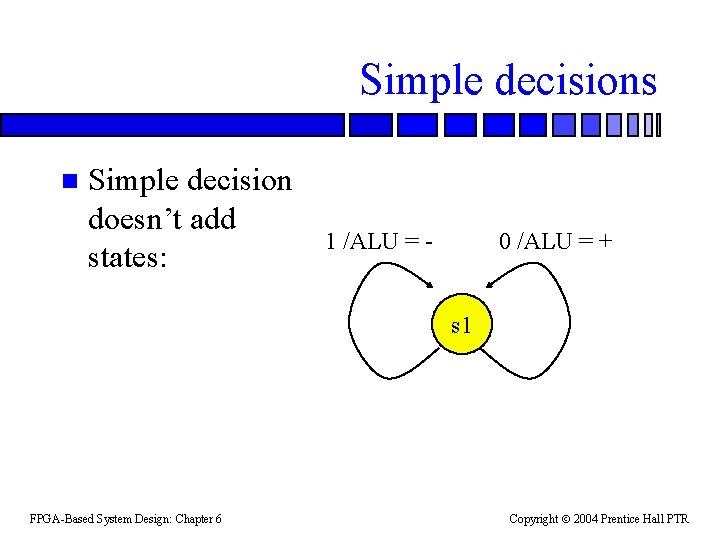 Simple decisions n Simple decision doesn’t add states: 1 /ALU = - 0 /ALU