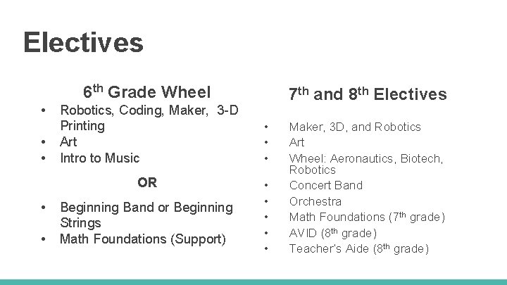 Electives 6 th Grade Wheel • • • Robotics, Coding, Maker, 3 -D Printing