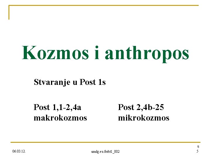 Kozmos i anthropos Stvaranje u Post 1 s Post 1, 1 -2, 4 a