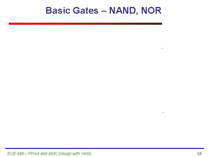 Basic Gates – NAND, NOR … … ECE 448 – FPGA and ASIC Design