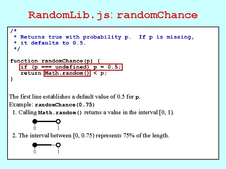 Random. Lib. js: random. Chance The first line establishes a default value of 0.