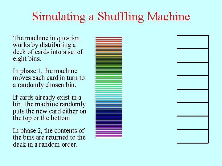 Simulating a Shuffling Machine The machine in question works by distributing a deck of