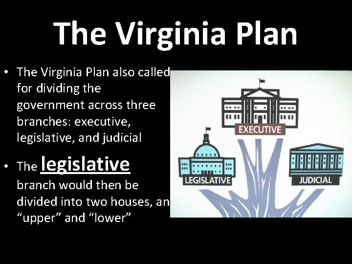 The Virginia Plan • The Virginia Plan also called for dividing the government across