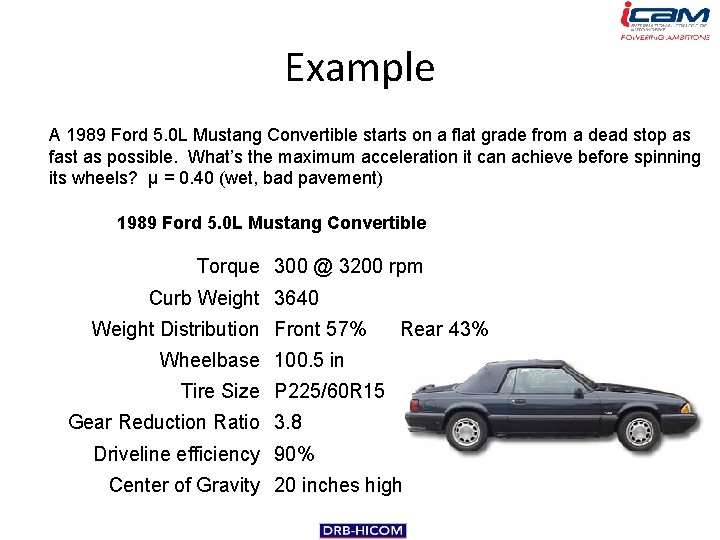 Example A 1989 Ford 5. 0 L Mustang Convertible starts on a flat grade