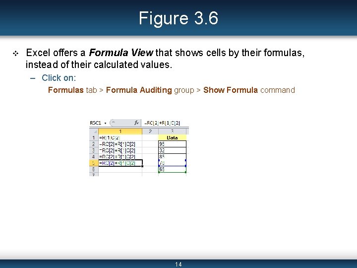 Figure 3. 6 v Excel offers a Formula View that shows cells by their