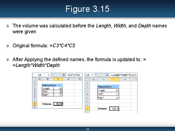 Figure 3. 15 v The volume was calculated before the Length, Width, and Depth